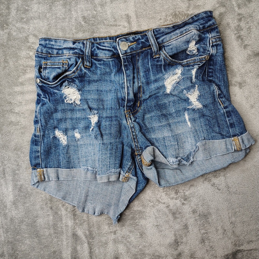 Judy Blue Shorts Womens S Blue 4" Inseam High Rise Stretch Denim Rolled Distress